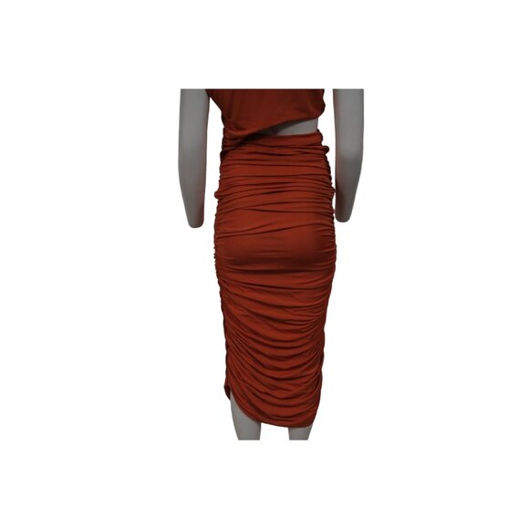 Ronny Kobo Womens Donna One Shoulder Ruched Midi Dress Small Peach Viscose - Picture 8 of 12